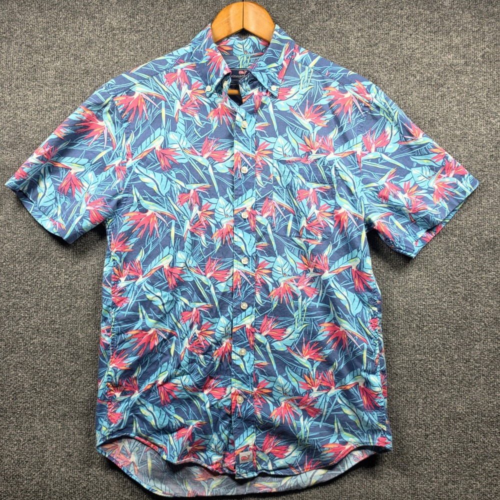 Vineyard Vines Shirt Mens Small Murray Blue Bird of Paradise Button Up